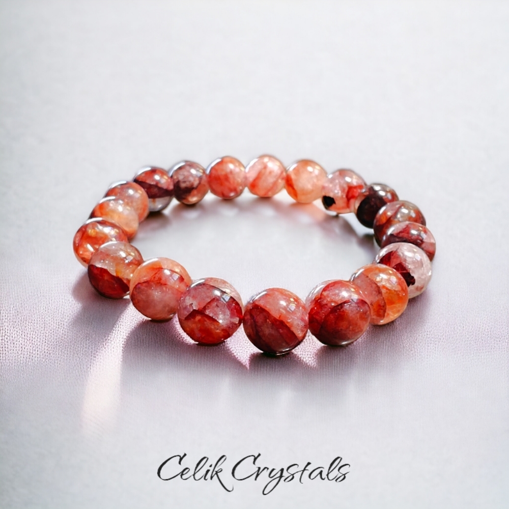 Red Hematoid Quartz Crystal Bracelet 10mm Natural Stones Stretch Crystals Unisex